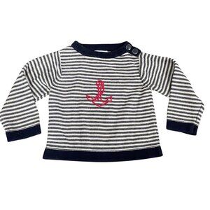 Jacadi Paris Baby Stripe Sweater W/Anchor Embroidery Size 23M (24) 100% Cotton